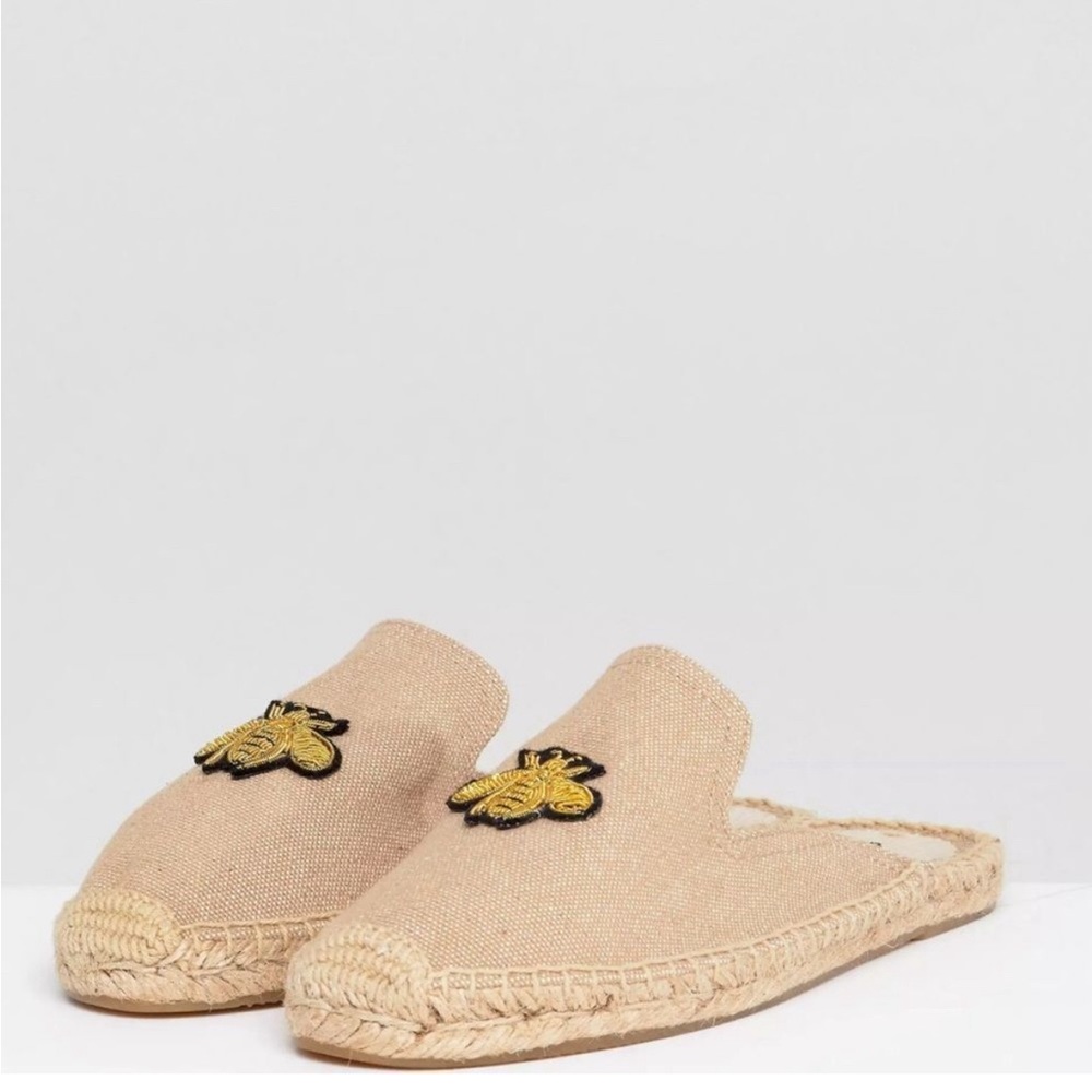 ASOS Soludos Beige Espadrille Mules With Bee Embroidery SIZE 10